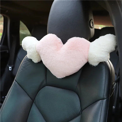 Charming Love Heart Wings Plush Car Headrest Pillow