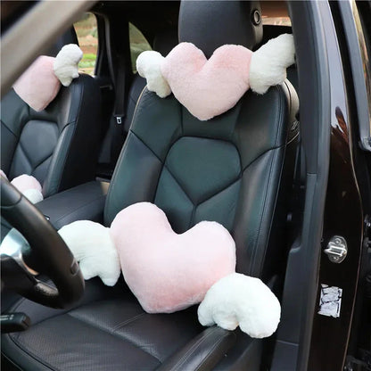 Charming Love Heart Wings Plush Car Headrest Pillow
