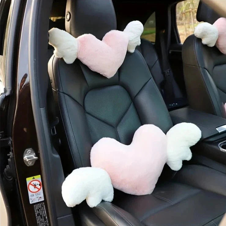 Charming Love Heart Wings Plush Car Headrest Pillow