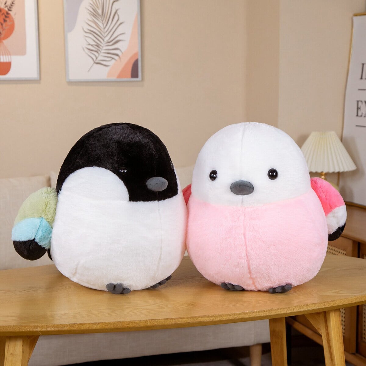 Colorful and Cuddly Puffy Bird Plush Toys