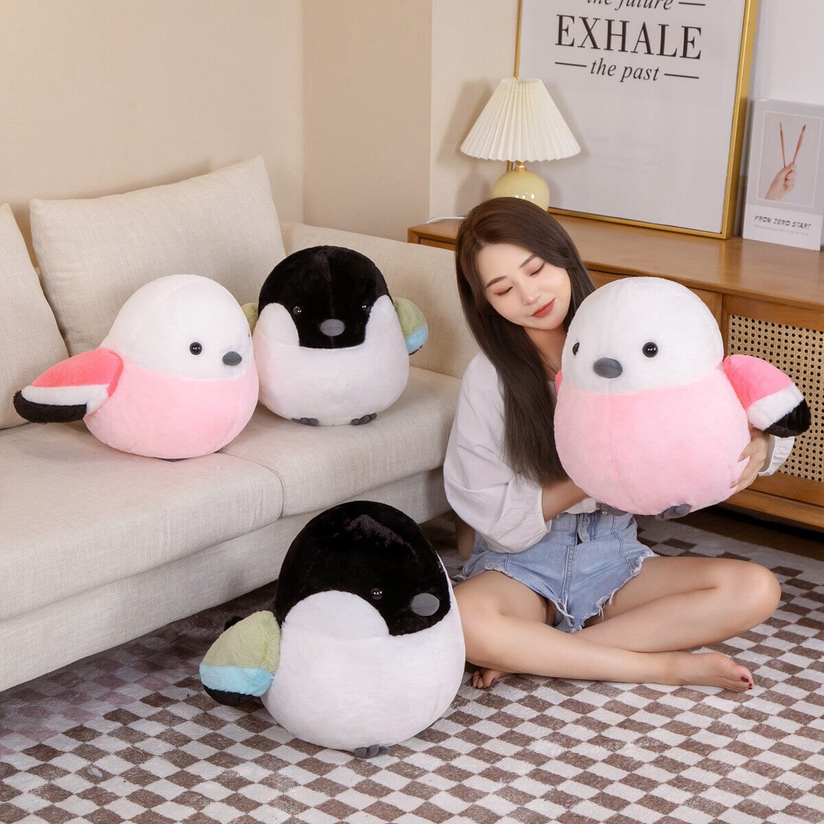 Colorful and Cuddly Puffy Bird Plush Toys