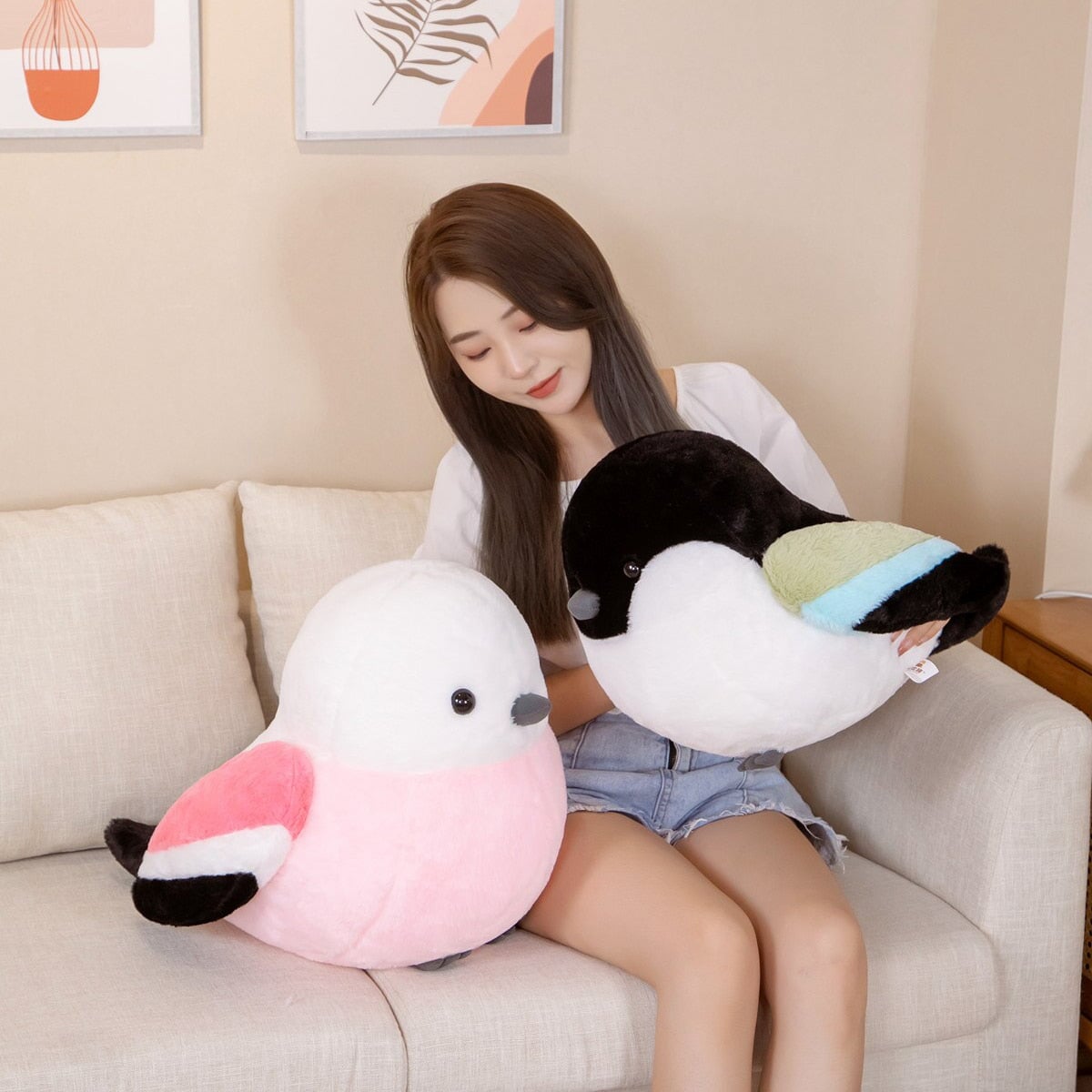 Colorful and Cuddly Puffy Bird Plush Toys