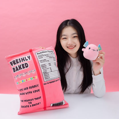 Sweethearted Rainbow Axolotl Plush Candy Bag – Adorable Pink and Blue Collection!