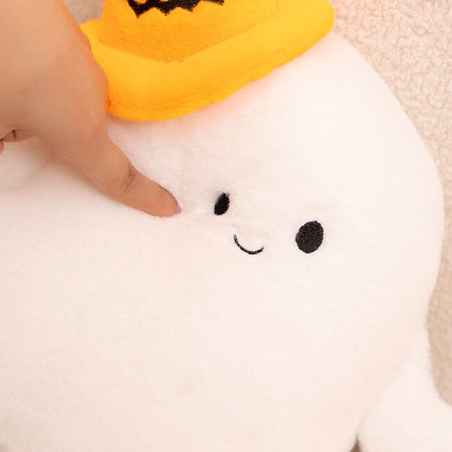 Adorable Smiling Pumpkin Ghost Plush for Halloween Fun!