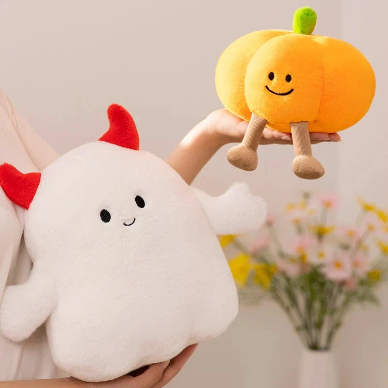 Adorable Smiling Pumpkin Ghost Plush for Halloween Fun!