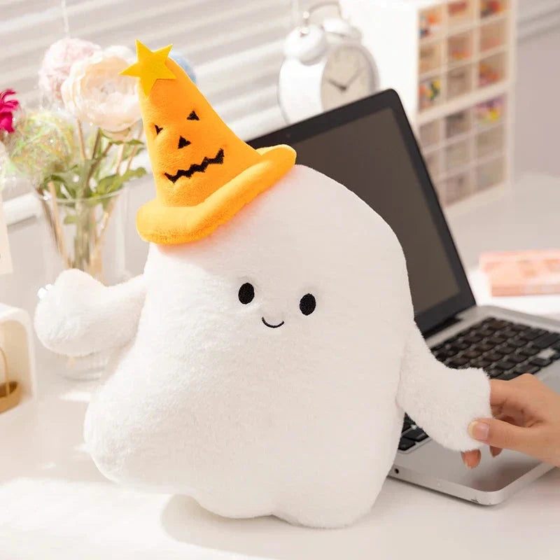 Adorable Smiling Pumpkin Ghost Plush for Halloween Fun!