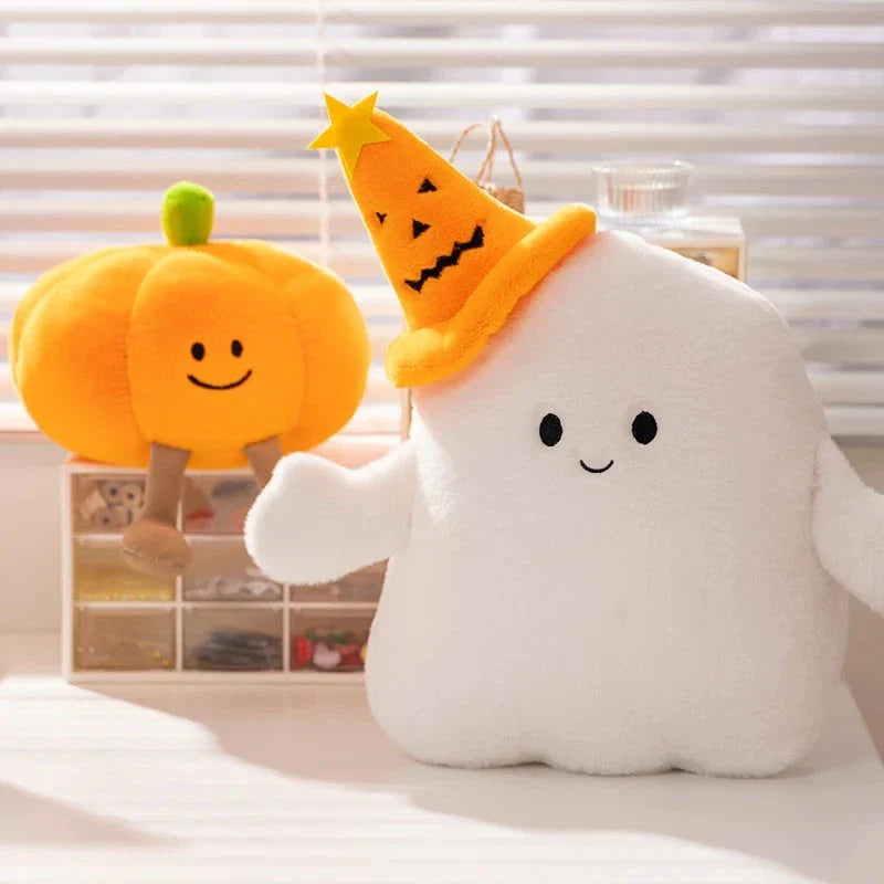 Adorable Smiling Pumpkin Ghost Plush for Halloween Fun!