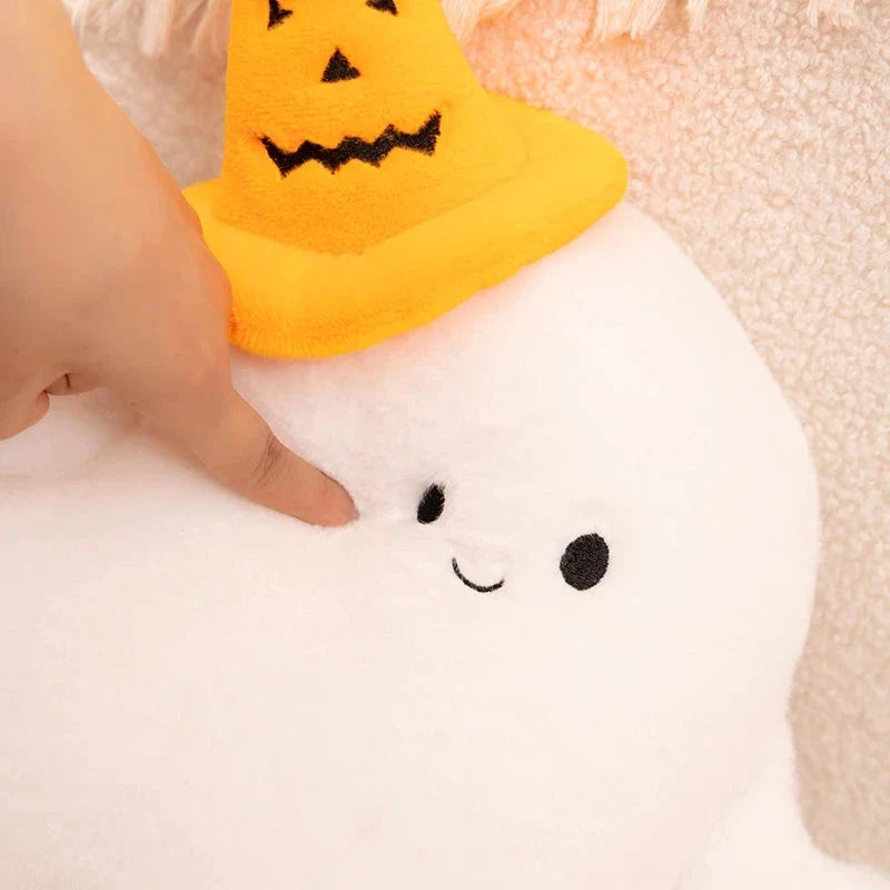 Adorable Smiling Pumpkin Ghost Plush for Halloween Fun!