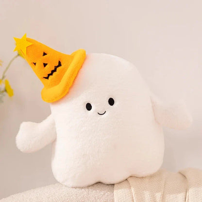 Adorable Smiling Pumpkin Ghost Plush for Halloween Fun!
