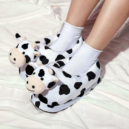 Cozy Cow Print Plush Slippers for Ultimate Comfort