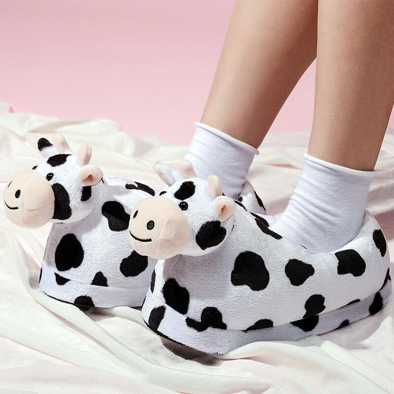 Cozy Cow Print Plush Slippers for Ultimate Comfort