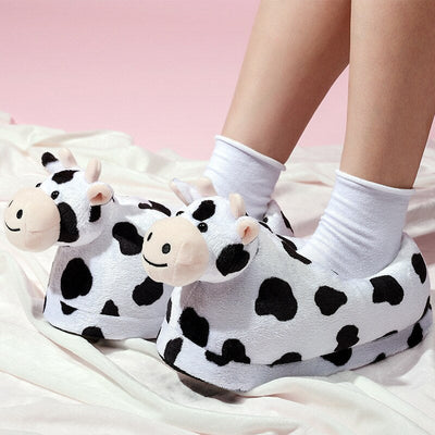 Cozy Cow Print Plush Slippers for Ultimate Comfort