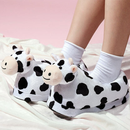 Cozy Cow Print Plush Slippers for Ultimate Comfort