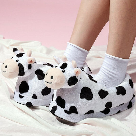 Cozy Cow Print Plush Slippers for Ultimate Comfort