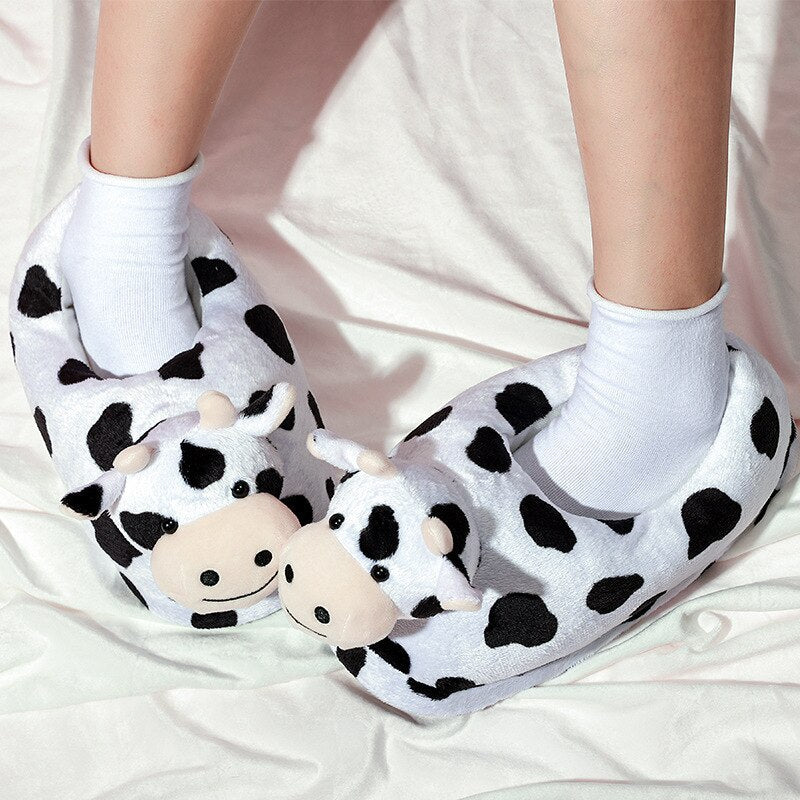 Cozy Cow Print Plush Slippers for Ultimate Comfort