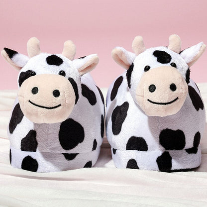 Cozy Cow Print Plush Slippers for Ultimate Comfort