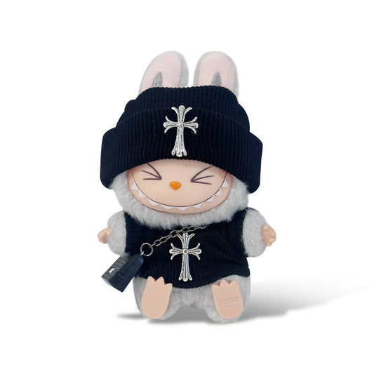 POP MART The Monsters Labubu Fashion Dress - Chrome Hearts Style Black overalls + Black hat + Black Bag(Pre-order 2 weeks arrive)