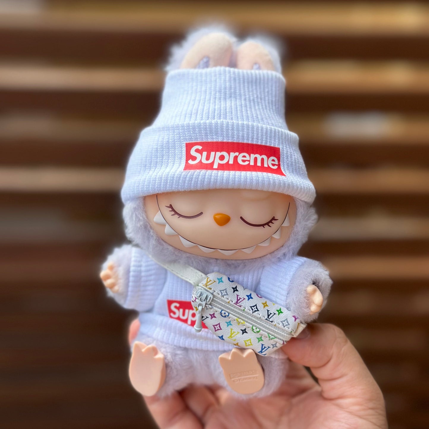 POP MART The Monsters Labubu Fashion Dress - Supreme Style White Top+ LV Style Bag+Hat (Pre-order 1 week arrive)