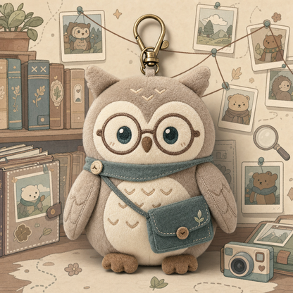 The Archivist owl plush keychain charm